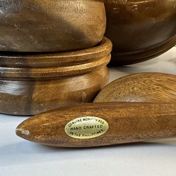 Genuine Monkey Pod Handcrafted Wood Made in the Philippines Salad Bowl Set of 7 - Picture 7 of 7